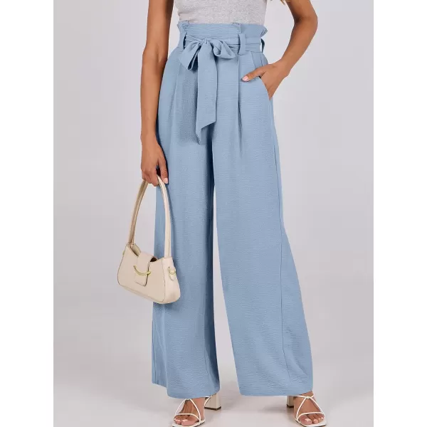 imageANRABESS Womens Wide Leg Palazzo Pants Belted High Waisted Business Casual Long Trousers with PocketsBlue