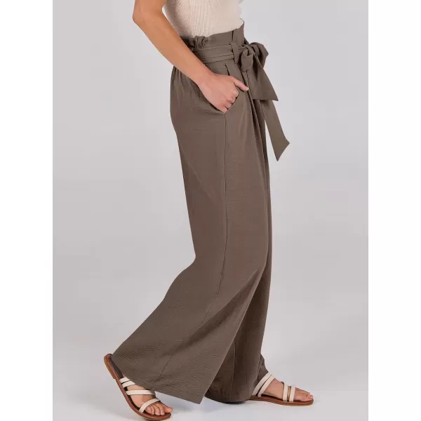 imageANRABESS Womens Wide Leg Palazzo Pants Belted High Waisted Business Casual Long Trousers with PocketsCoffee