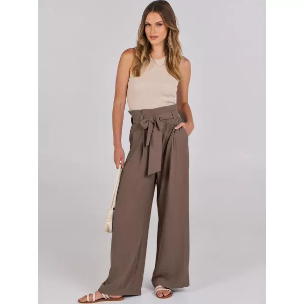 imageANRABESS Womens Wide Leg Palazzo Pants Belted High Waisted Business Casual Long Trousers with PocketsCoffee