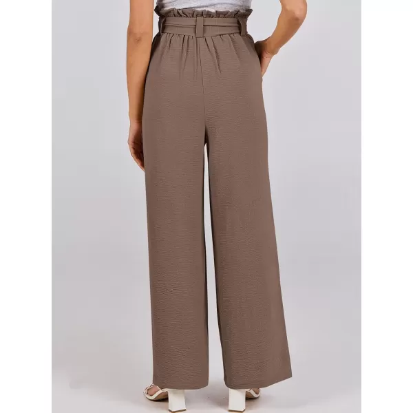 imageANRABESS Womens Wide Leg Palazzo Pants Belted High Waisted Business Casual Long Trousers with PocketsCoffee
