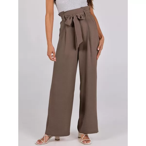 imageANRABESS Womens Wide Leg Palazzo Pants Belted High Waisted Business Casual Long Trousers with PocketsCoffee
