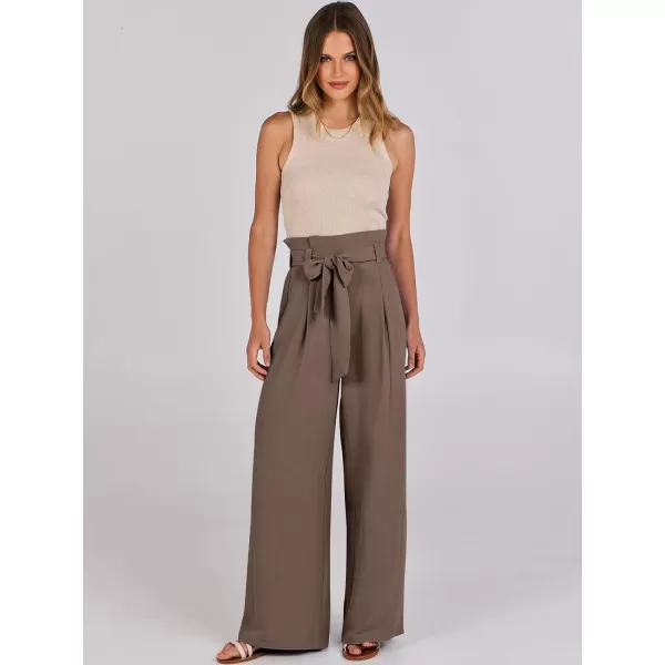 imageANRABESS Womens Wide Leg Palazzo Pants Belted High Waisted Business Casual Long Trousers with PocketsCoffee