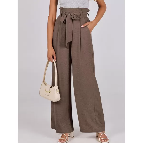 imageANRABESS Womens Wide Leg Palazzo Pants Belted High Waisted Business Casual Long Trousers with PocketsCoffee