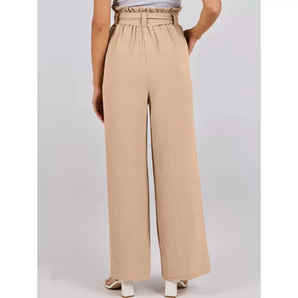 imageANRABESS Womens Wide Leg Palazzo Pants Belted High Waisted Business Casual Long Trousers with PocketsKhaki