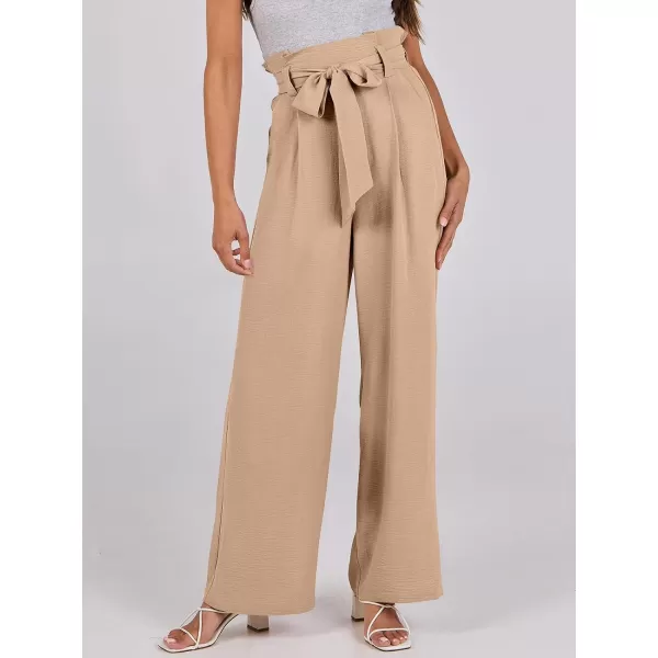 imageANRABESS Womens Wide Leg Palazzo Pants Belted High Waisted Business Casual Long Trousers with PocketsKhaki