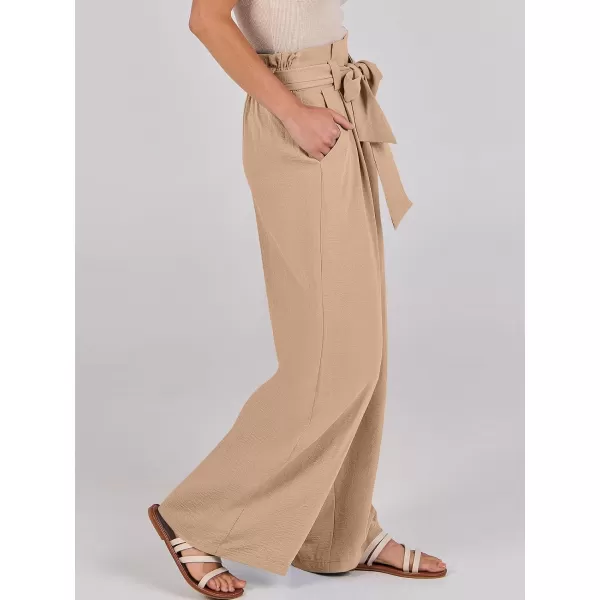 imageANRABESS Womens Wide Leg Palazzo Pants Belted High Waisted Business Casual Long Trousers with PocketsKhaki