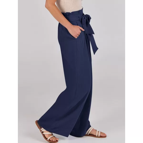 imageANRABESS Womens Wide Leg Palazzo Pants Belted High Waisted Business Casual Long Trousers with PocketsNavy Blue