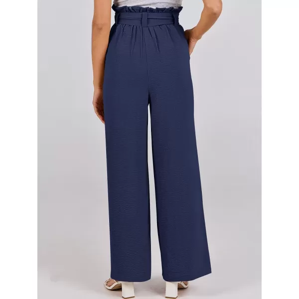 imageANRABESS Womens Wide Leg Palazzo Pants Belted High Waisted Business Casual Long Trousers with PocketsNavy Blue