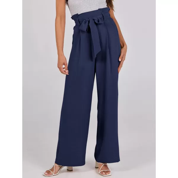 imageANRABESS Womens Wide Leg Palazzo Pants Belted High Waisted Business Casual Long Trousers with PocketsNavy Blue