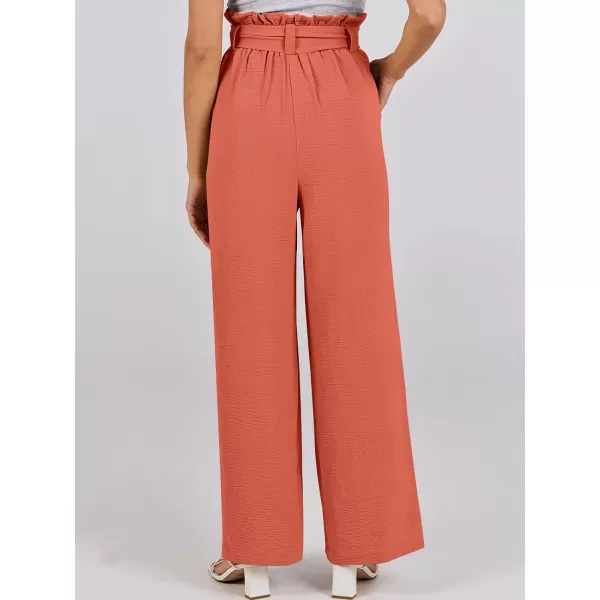imageANRABESS Womens Wide Leg Palazzo Pants Belted High Waisted Business Casual Long Trousers with PocketsOrange Red