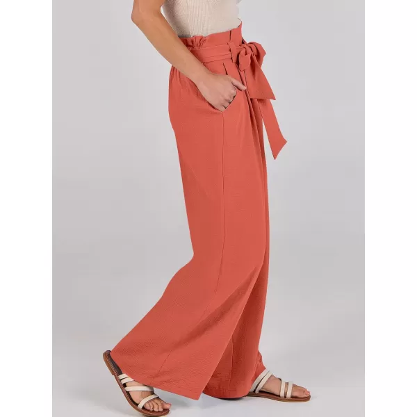 imageANRABESS Womens Wide Leg Palazzo Pants Belted High Waisted Business Casual Long Trousers with PocketsOrange Red