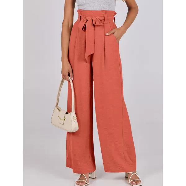 imageANRABESS Womens Wide Leg Palazzo Pants Belted High Waisted Business Casual Long Trousers with PocketsOrange Red