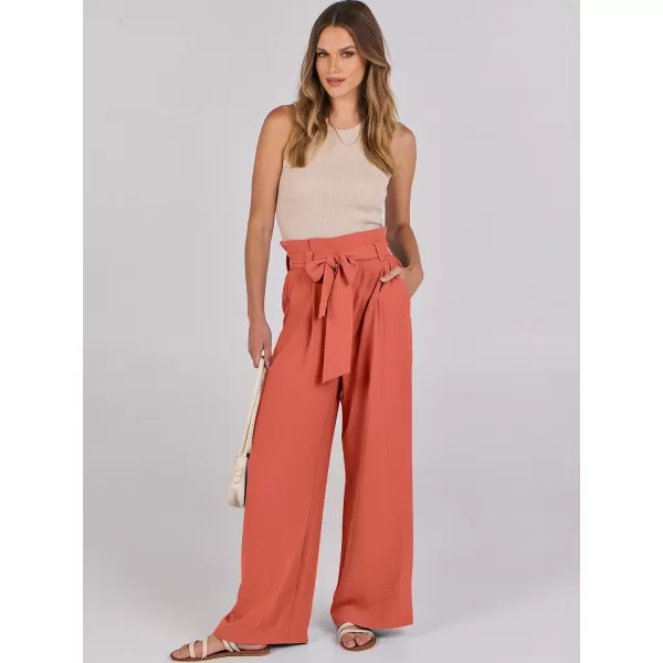 imageANRABESS Womens Wide Leg Palazzo Pants Belted High Waisted Business Casual Long Trousers with PocketsOrange Red