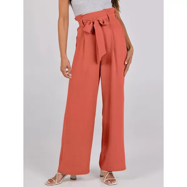 imageANRABESS Womens Wide Leg Palazzo Pants Belted High Waisted Business Casual Long Trousers with PocketsOrange Red