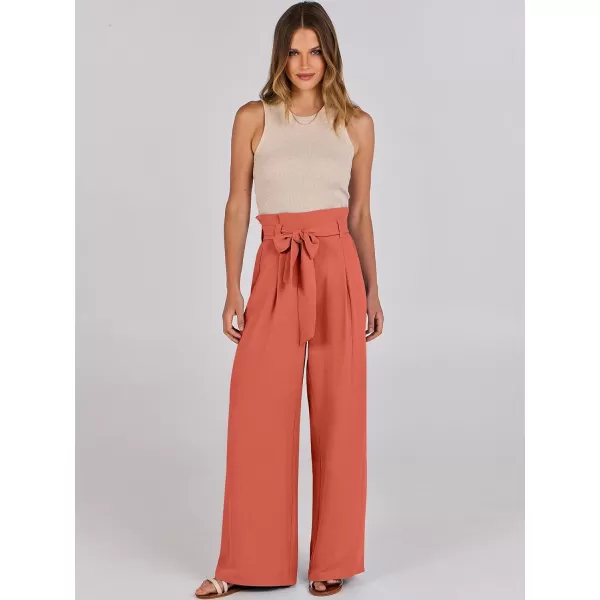 imageANRABESS Womens Wide Leg Palazzo Pants Belted High Waisted Business Casual Long Trousers with PocketsOrange Red