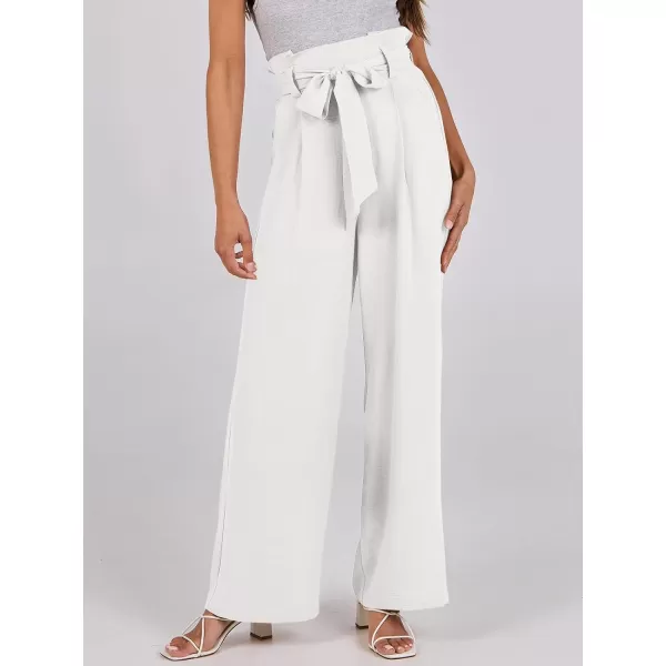 imageANRABESS Womens Wide Leg Palazzo Pants Belted High Waisted Business Casual Long Trousers with PocketsWhite
