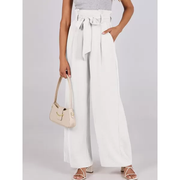 imageANRABESS Womens Wide Leg Palazzo Pants Belted High Waisted Business Casual Long Trousers with PocketsWhite