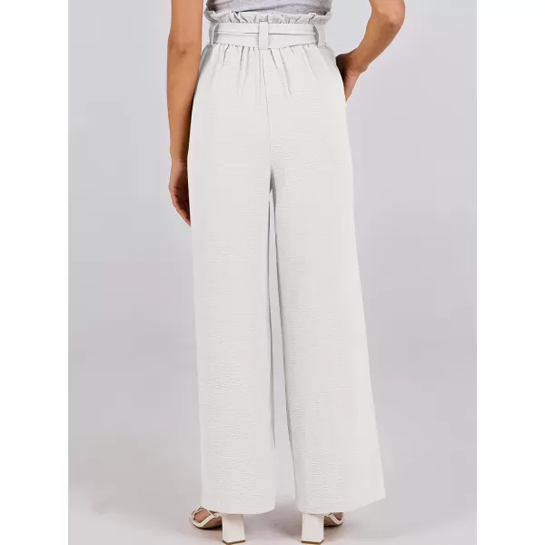 imageANRABESS Womens Wide Leg Palazzo Pants Belted High Waisted Business Casual Long Trousers with PocketsWhite