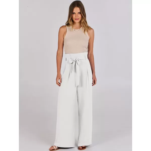 imageANRABESS Womens Wide Leg Palazzo Pants Belted High Waisted Business Casual Long Trousers with PocketsWhite