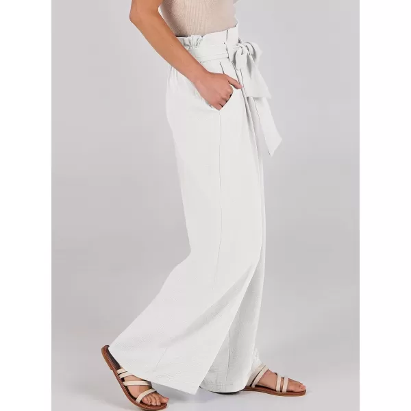 imageANRABESS Womens Wide Leg Palazzo Pants Belted High Waisted Business Casual Long Trousers with PocketsWhite