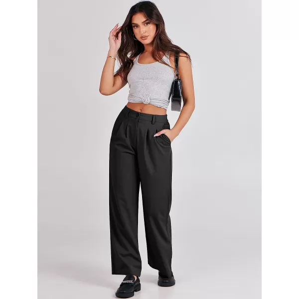 imageANRABESS Womens Wide Leg Pants High Waisted Business Work Trousers Long Straight Suit Pants Slack TrousersBlack