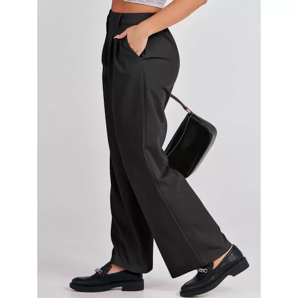 imageANRABESS Womens Wide Leg Pants High Waisted Business Work Trousers Long Straight Suit Pants Slack TrousersBlack