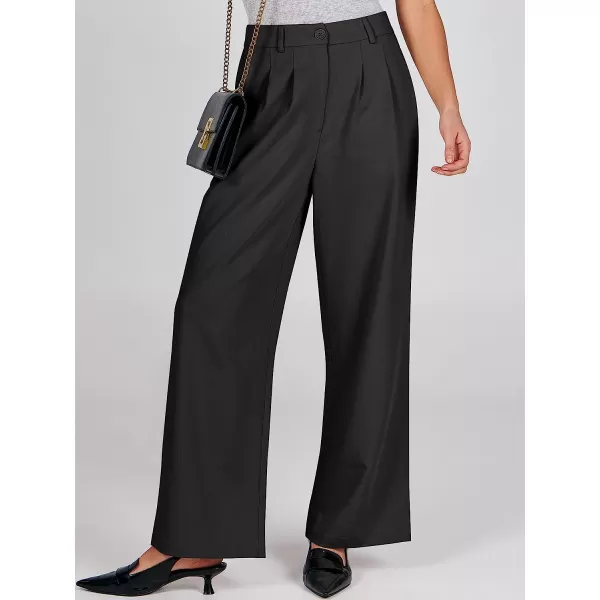 imageANRABESS Womens Wide Leg Pants High Waisted Business Work Trousers Long Straight Suit Pants Slack TrousersBlack