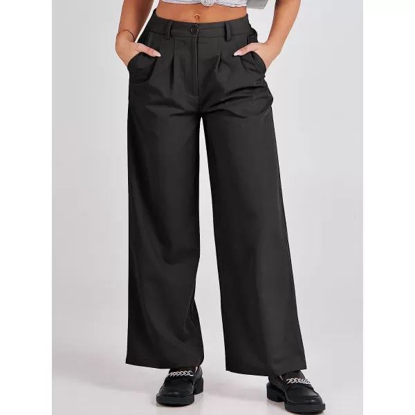 imageANRABESS Womens Wide Leg Pants High Waisted Business Work Trousers Long Straight Suit Pants Slack TrousersBlack