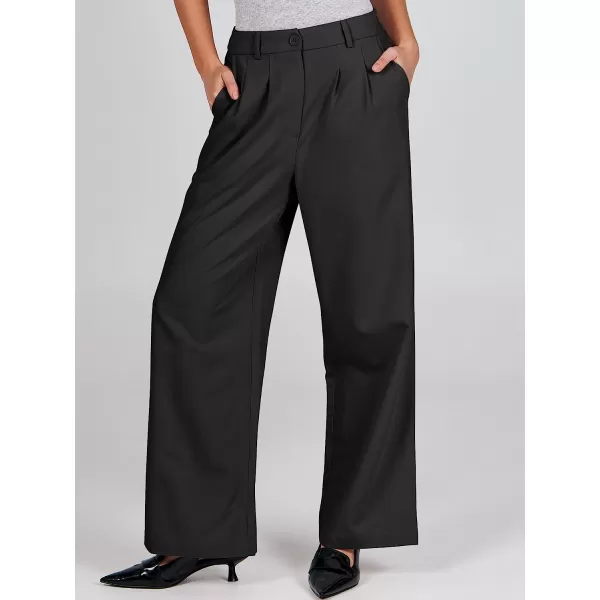 imageANRABESS Womens Wide Leg Pants High Waisted Business Work Trousers Long Straight Suit Pants Slack TrousersBlack