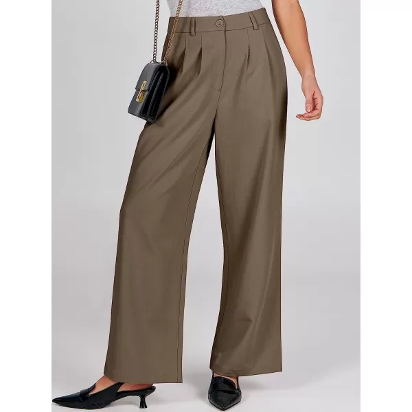 imageANRABESS Womens Wide Leg Pants High Waisted Business Work Trousers Long Straight Suit Pants Slack TrousersCoffee