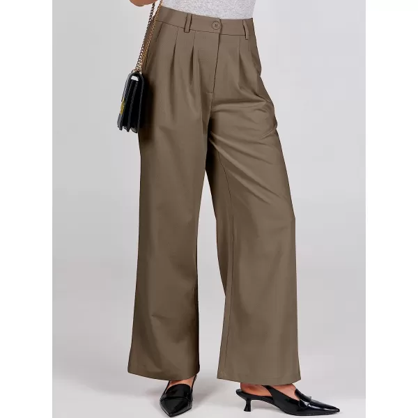 imageANRABESS Womens Wide Leg Pants High Waisted Business Work Trousers Long Straight Suit Pants Slack TrousersCoffee