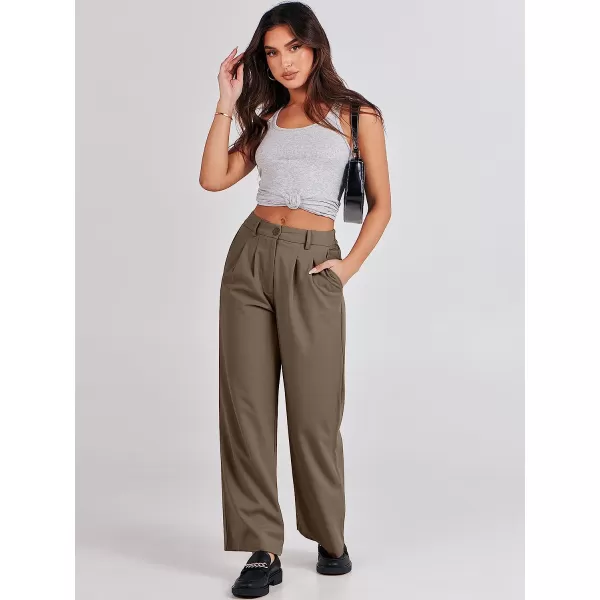 imageANRABESS Womens Wide Leg Pants High Waisted Business Work Trousers Long Straight Suit Pants Slack TrousersCoffee