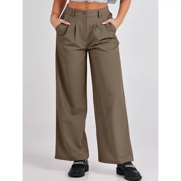 imageANRABESS Womens Wide Leg Pants High Waisted Business Work Trousers Long Straight Suit Pants Slack TrousersCoffee