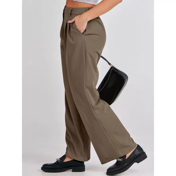 imageANRABESS Womens Wide Leg Pants High Waisted Business Work Trousers Long Straight Suit Pants Slack TrousersCoffee