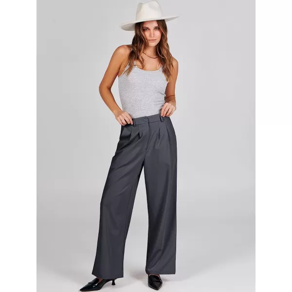 imageANRABESS Womens Wide Leg Pants High Waisted Business Work Trousers Long Straight Suit Pants Slack TrousersDark Grey