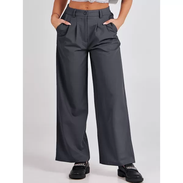imageANRABESS Womens Wide Leg Pants High Waisted Business Work Trousers Long Straight Suit Pants Slack TrousersDark Grey