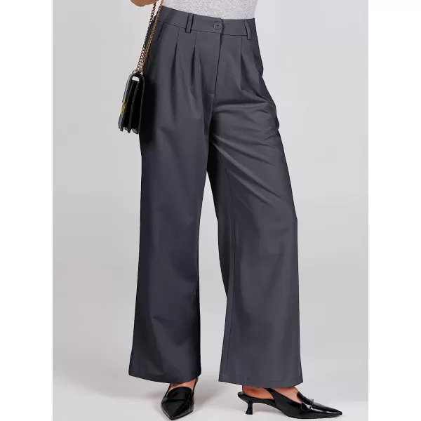 imageANRABESS Womens Wide Leg Pants High Waisted Business Work Trousers Long Straight Suit Pants Slack TrousersDark Grey
