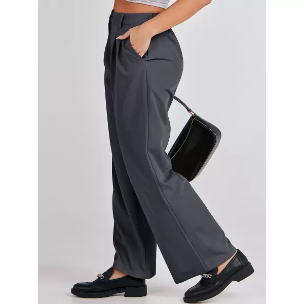 imageANRABESS Womens Wide Leg Pants High Waisted Business Work Trousers Long Straight Suit Pants Slack TrousersDark Grey
