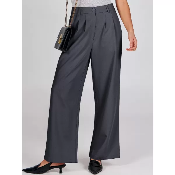 imageANRABESS Womens Wide Leg Pants High Waisted Business Work Trousers Long Straight Suit Pants Slack TrousersDark Grey