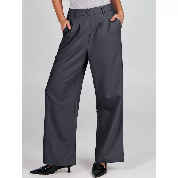 imageANRABESS Womens Wide Leg Pants High Waisted Business Work Trousers Long Straight Suit Pants Slack TrousersDark Grey