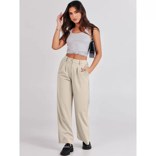 imageANRABESS Womens Wide Leg Pants High Waisted Business Work Trousers Long Straight Suit Pants Slack TrousersKahki