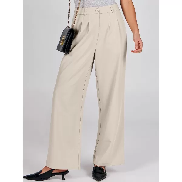 imageANRABESS Womens Wide Leg Pants High Waisted Business Work Trousers Long Straight Suit Pants Slack TrousersKahki