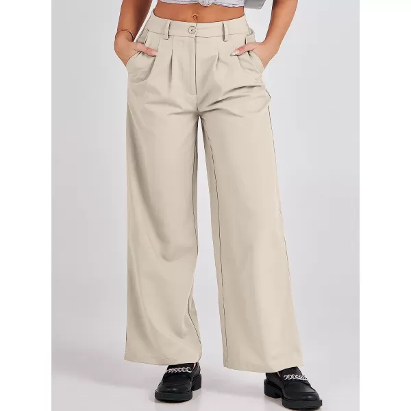 imageANRABESS Womens Wide Leg Pants High Waisted Business Work Trousers Long Straight Suit Pants Slack TrousersKahki