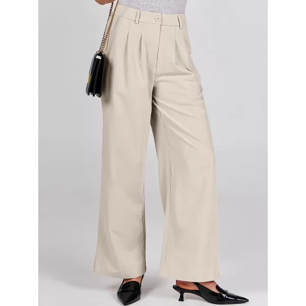 imageANRABESS Womens Wide Leg Pants High Waisted Business Work Trousers Long Straight Suit Pants Slack TrousersKahki