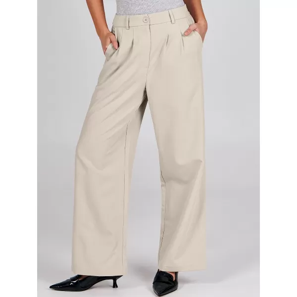 imageANRABESS Womens Wide Leg Pants High Waisted Business Work Trousers Long Straight Suit Pants Slack TrousersKahki