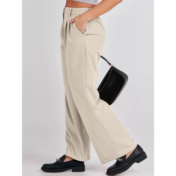 imageANRABESS Womens Wide Leg Pants High Waisted Business Work Trousers Long Straight Suit Pants Slack TrousersKahki