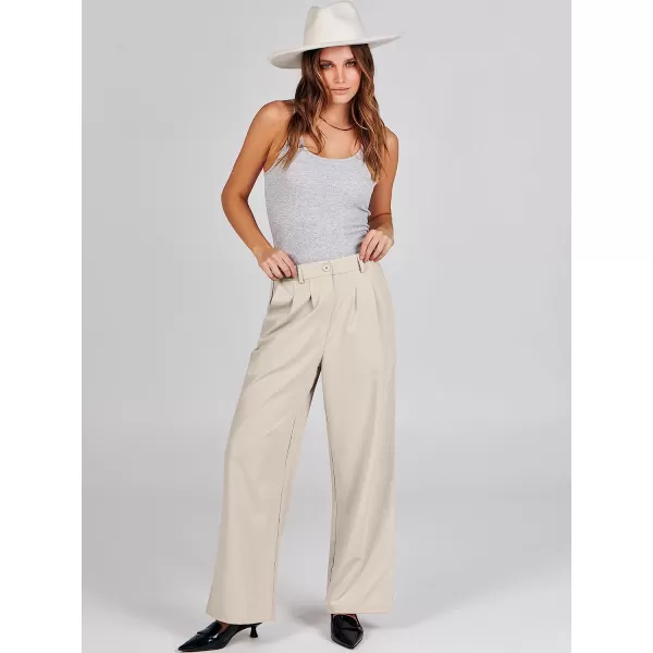 imageANRABESS Womens Wide Leg Pants High Waisted Business Work Trousers Long Straight Suit Pants Slack TrousersKahki
