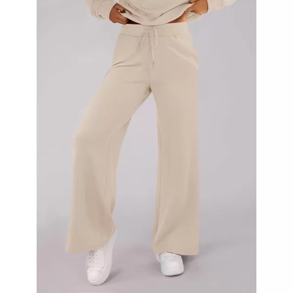 imageANRABESS Womens Wide Leg Sweatpants 2023 Fall Casual Loose High Wasited Straight Baggy Jogging Sweat PantsApricot