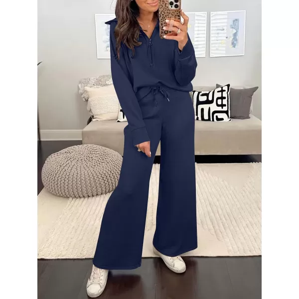 imageANRABESS Womens Wide Leg Sweatpants 2023 Fall Casual Loose High Wasited Straight Baggy Jogging Sweat PantsNavy Blue