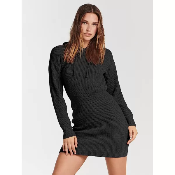 imageANRABESS Womens Winter Rib Knit Pullover Sweater 2023 Fashion Fall Dresses Long Sleeve Hooded Bodycon DressBlack
